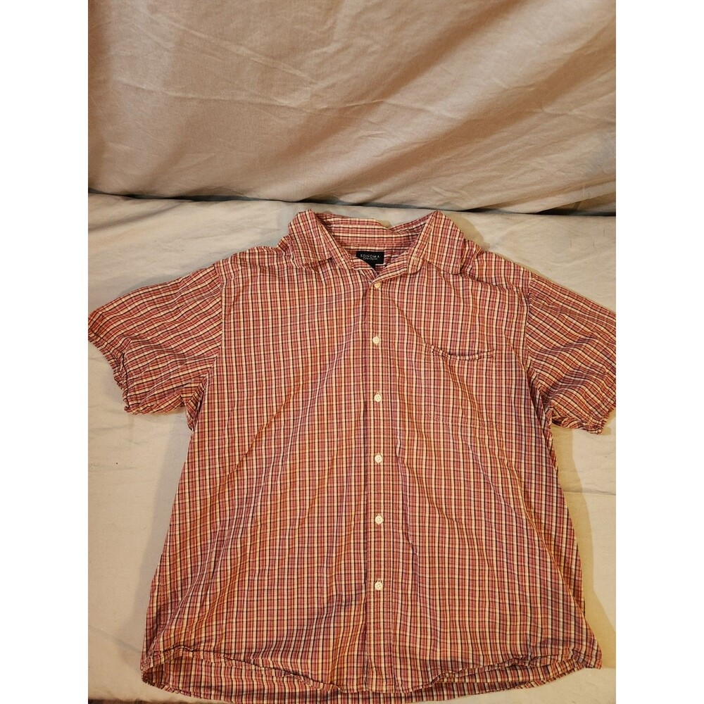Genuine Jean Company Men's Red Plaid Short Sleeve Full Button Up Shirt XL